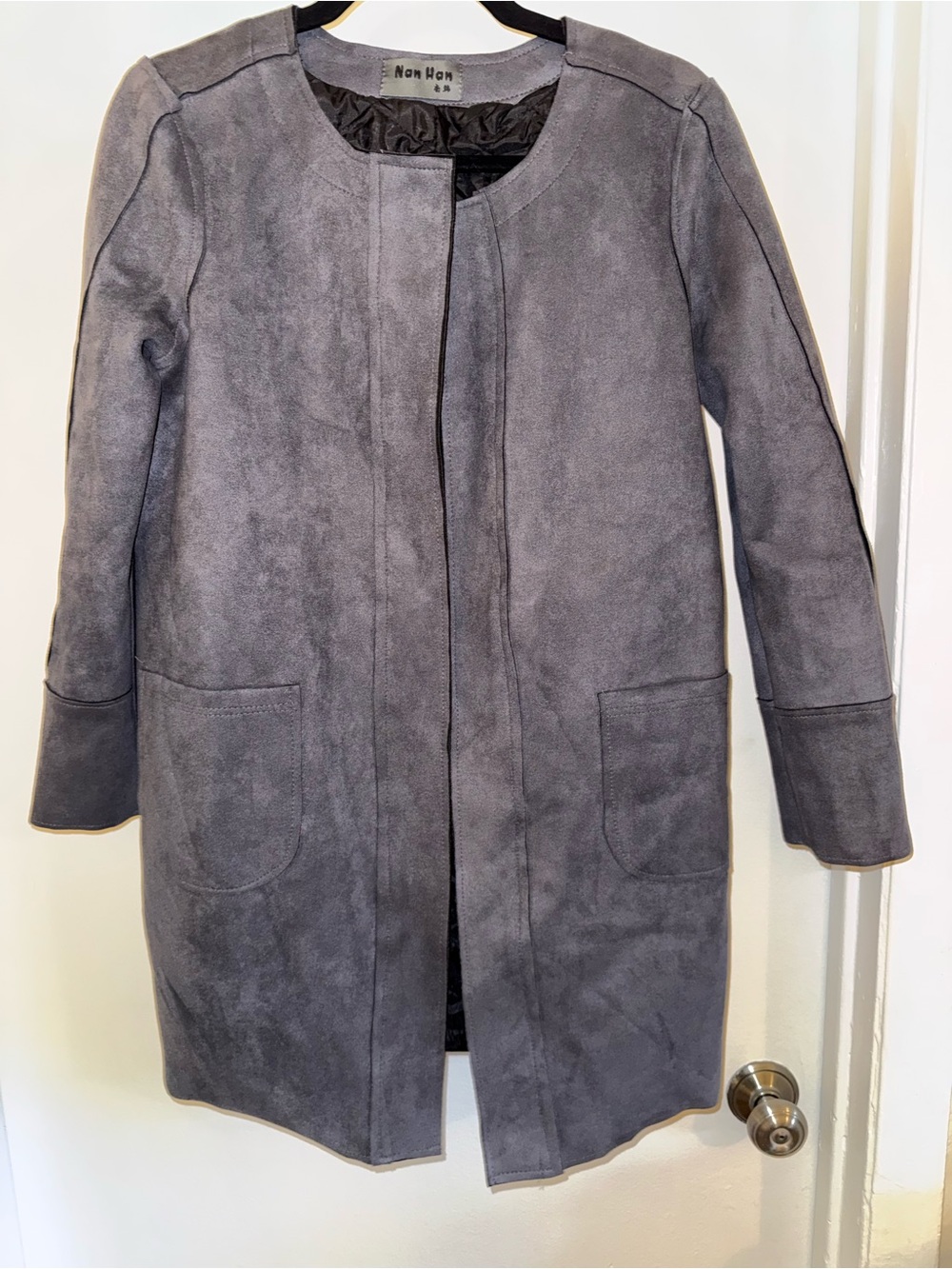 Women's Gray Suede Open-Front Coat